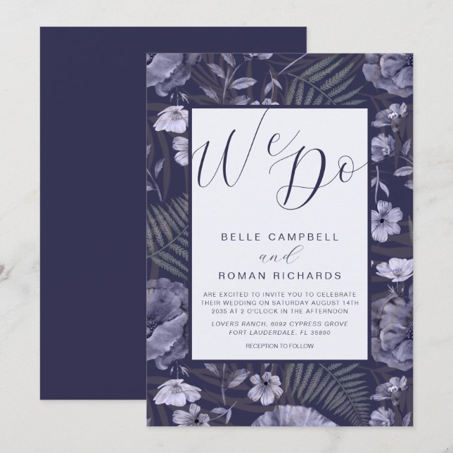 Modern wildflower Dusty Purple Script Wedding  Invitation (Front/Back)