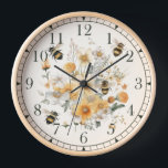 Modern Wildflower Floral Bee Stylish Chic Boho Clock<br><div class="desc">Modern Wildflower Floral Bee Stylish Chic Boho Bohemian Wall Clock features a trendy modern yellow watercolor wildflower floral with bumble bees. Created by Evco Studio www.zazzle.com/store/evcostudio</div>