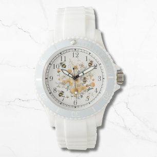 Modern Wildflower Floral Bee Stylish Chic Womans Watch