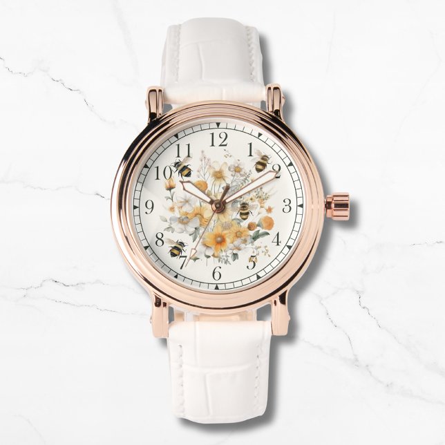 Modern Wildflower Floral Bee Stylish Chic Womans Watch (Creator Uploaded)