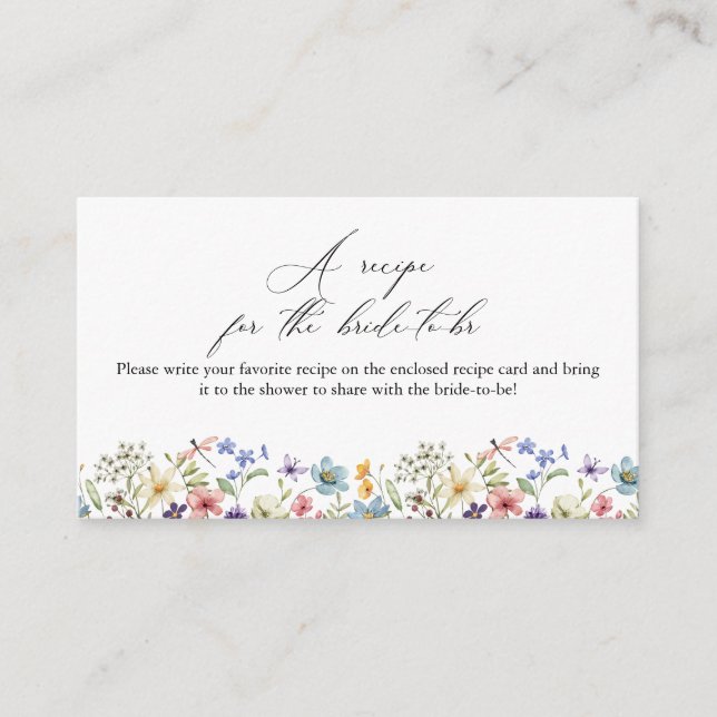 Modern Wildflower Floral Bridal Shower Recipe Enclosure Card (Front)