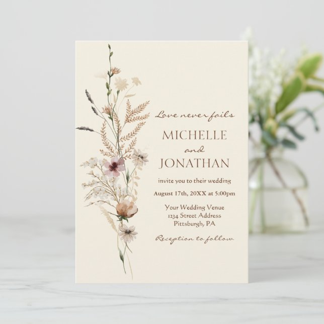 Modern Wildflower Floral Christian Bible Wedding Invitation (Standing Front)