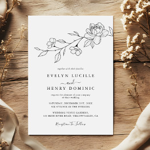 Modern Wildflower Floral Line Art Elegant Wedding Invitation