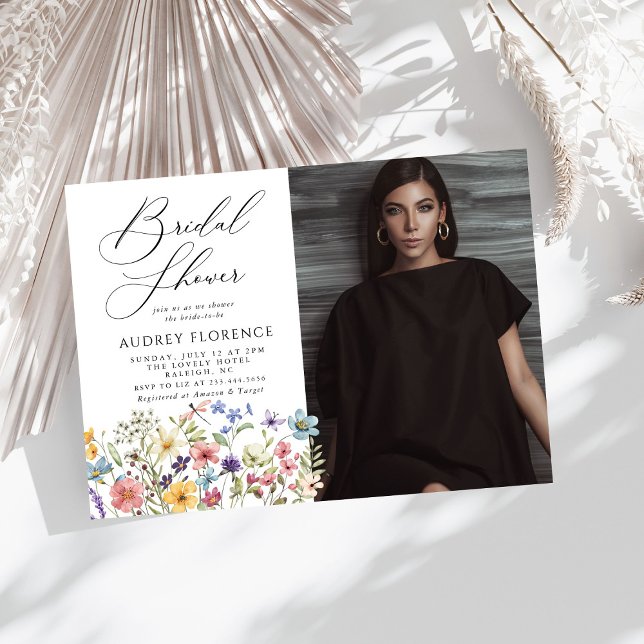 Modern Wildflower Floral photo Bridal Shower Invitation (Creator Uploaded)