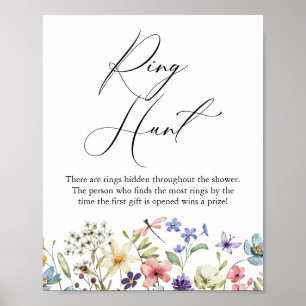 Modern Wildflower Floral Ring Hunt Bridal Shower  Poster