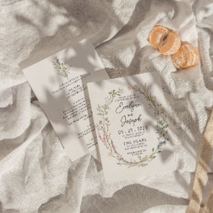 Modern Wildflower Floral Wreath All In One Wedding Invitation