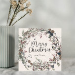 Modern Wildflower Foliage Wreath Script Christmas Holiday Card<br><div class="desc">Welcome to the holidays – with perfect minimal holiday flair! Our Modern Minimal Wildflower Foliage Wreath Script Christmas Card is the perfect way to share in some festive cheer this holiday season. It’s all about modern minimal aesthetics with warm, earthy hues of muted colours, featuring a gorgeous hand drawn wreath...</div>