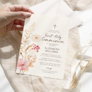 Modern Wildflower Garden First Holy Communion Invitation