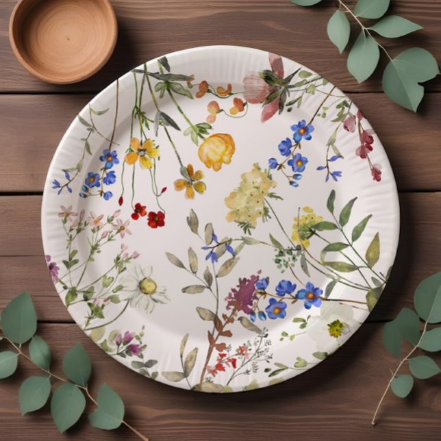 Modern Wildflower Garden Greenery Baby Shower Paper Plate (Creator Uploaded)