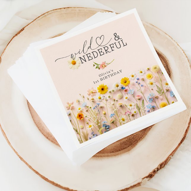Modern Wildflower Girl 1st Birthday Napkin (Creator Uploaded)