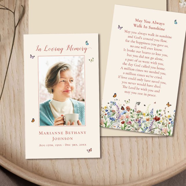 Modern Wildflower Memorial Funeral Prayer Card (Creator Uploaded)