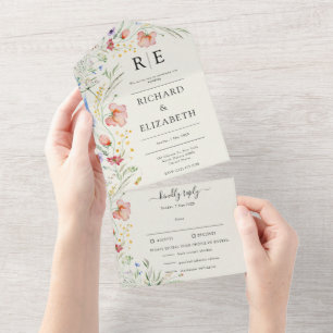 Modern Wildflower Minimal Elegant Wedding All In One Invitation