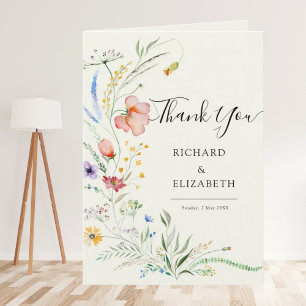 Modern Wildflower Minimal Elegant Wedding Thank You Card