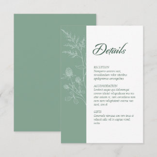 Modern Wildflower Minimal Sage Green Wedding Enclosure Card