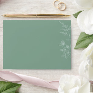 Modern Wildflower Minimal Sage Green Wedding Envelope