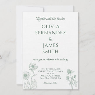 Modern Wildflower Minimal Sage Green Wedding Invitation