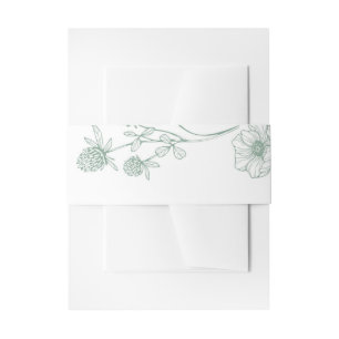 Modern Wildflower Minimal Sage Green Wedding Invitation Belly Band
