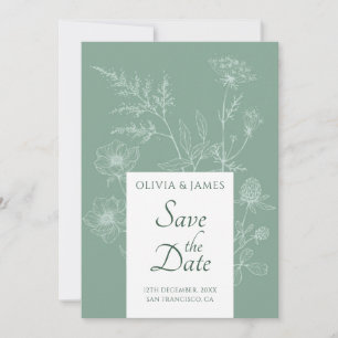 Modern Wildflower Minimal Sage Green Wedding Save The Date