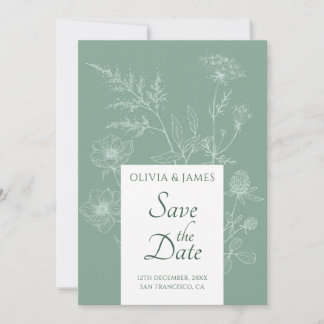 Modern Wildflower Minimal Sage Green Wedding Save The Date