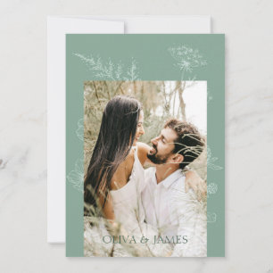 Modern Wildflower Minimal Sage Green Wedding Save The Date