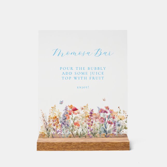 Modern, Wildflower Momosa Bar Baby Shower  Acrylic Sign (Front)