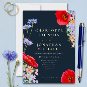 Modern Wildflower Navy Blue Gold
