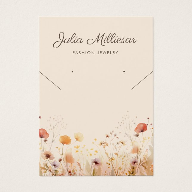 Modern wildflower Necklace Earring Display Card (Front)