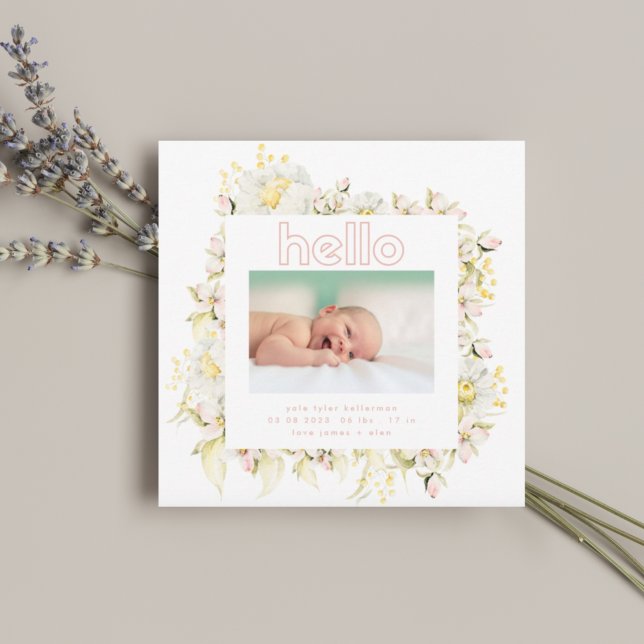 modern wildflower pink girl hello baby birth announcement (Creator Uploaded)