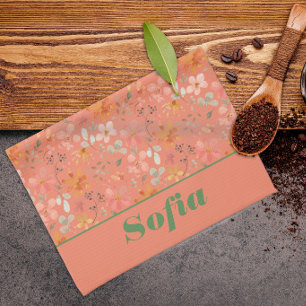 Modern wildflower pink yellow pattern name orange tea towel