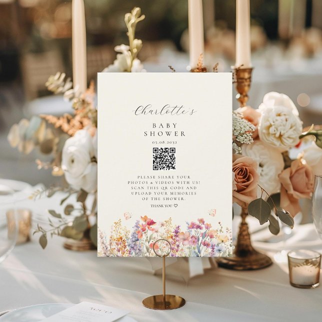 Modern, Wildflower, QR Code, Baby Shower, (Creator Uploaded)