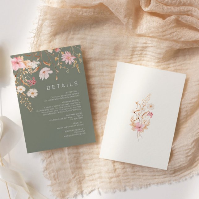 Modern Wildflower | Sage Green Wedding Details Enclosure Card (Creator Uploaded)