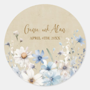 Modern Wildflower Script Classic Round Sticker