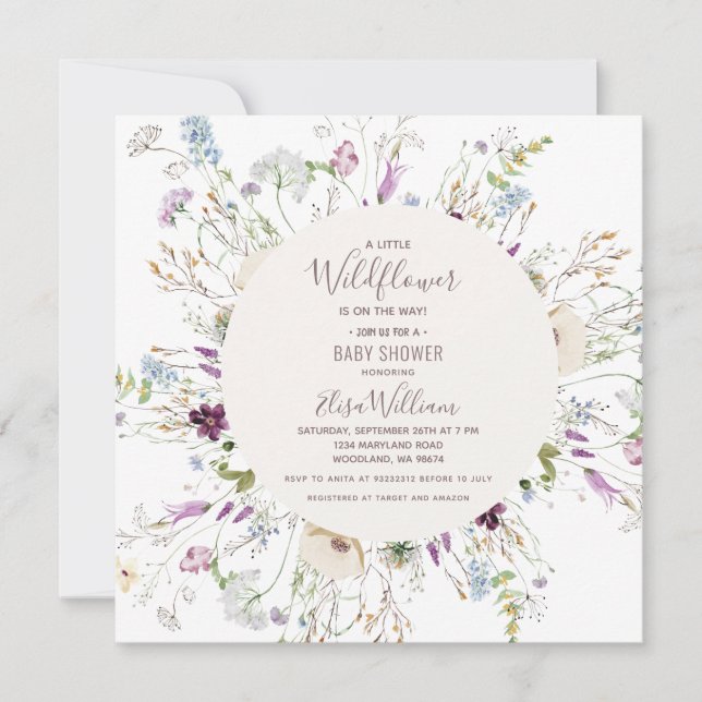 Modern Wildflower Watercolor Baby Shower Invite (Front)
