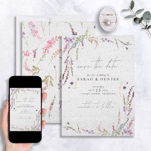 Modern Wildflower Watercolor Save the Date Invitation