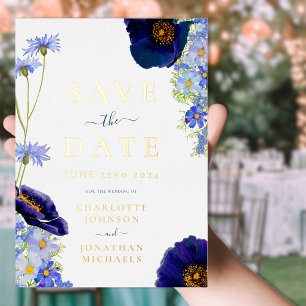 Modern Wildflower Wedding Blue and Gold