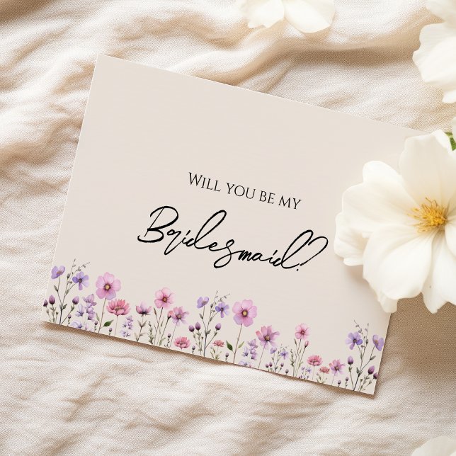 Modern Wildflower Wedding Bridesmaid Proposal Card (Creator Uploaded)