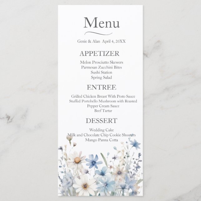 Modern Wildflower Wedding Menu (Front)