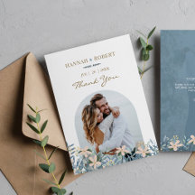 Modern Wildflower Wedding Photo Thank You Card