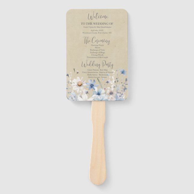 Modern Wildflower Wedding Program Hand Fan (Front)