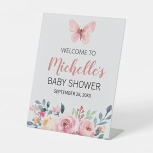 Modern Wildflower Welcome Baby Shower Pedestal Sign