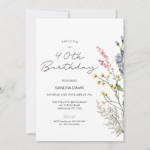 Modern Wildflowers 40th Birthday Invitation