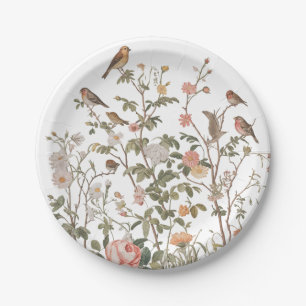 Modern wildflowers & birds Birthday or Shower Paper Plate