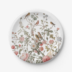 Modern wildflowers & birds Birthday or Shower Paper Plate