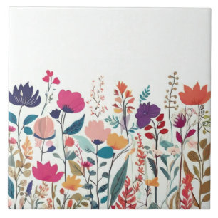 Modern Wildflowers - Colourful Floral Flowers Tile
