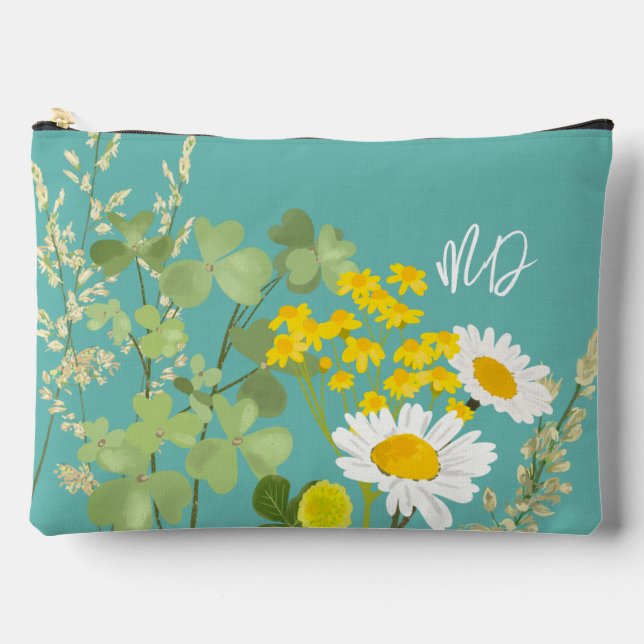 Modern Wildflowers Custom Monogram  Accessory Pouch (Front)