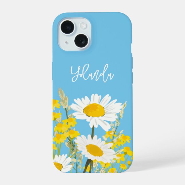 Modern Wildflowers Custom Monogram iPhone 15 Case (Back)