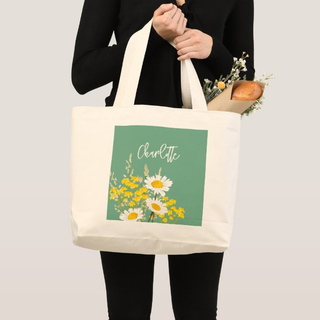 Modern Wildflowers Custom Monogram Large Tote Bag (Front (Product))