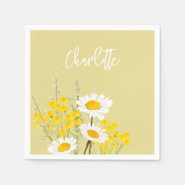 Modern Wildflowers Custom Monogram Napkin (Front)