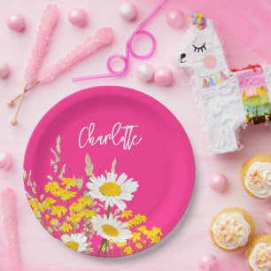 Modern Wildflowers Custom Monogram Paper Plate