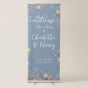 Modern Wildflowers Dusty Blue Wedding Welcome Sign
